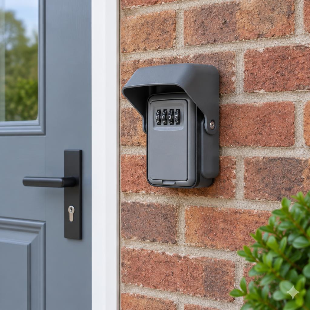 Wall mounted coded keysafe fitted beside a front door