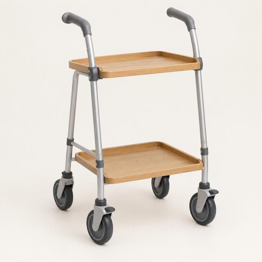 Wooden effect indoor trolley walker with two trays